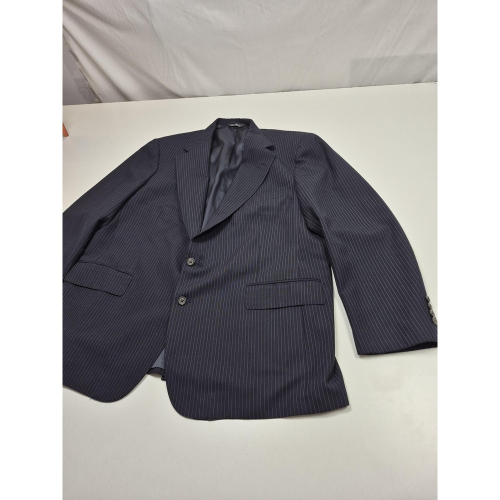 VTG Ralph Lauren University Jacket Mens L Blue Wool Pinstripe 2 Button USA FLAW